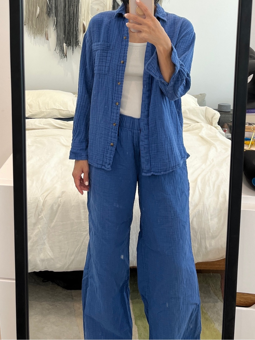 Old Navy Blue Gauze Button Shirt Wide Leg Pant set XS/S